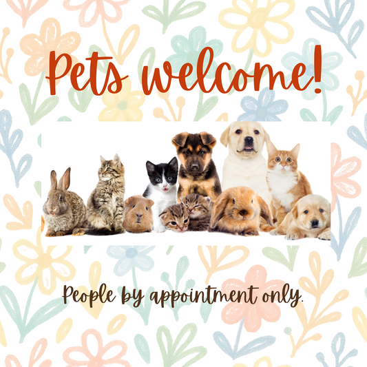 Pets welcome! People by appointment only.